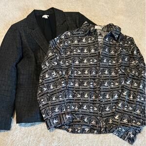 Chicos Blazer 1 Medium Black White Textured Cameo Silk Blend Lot of 2